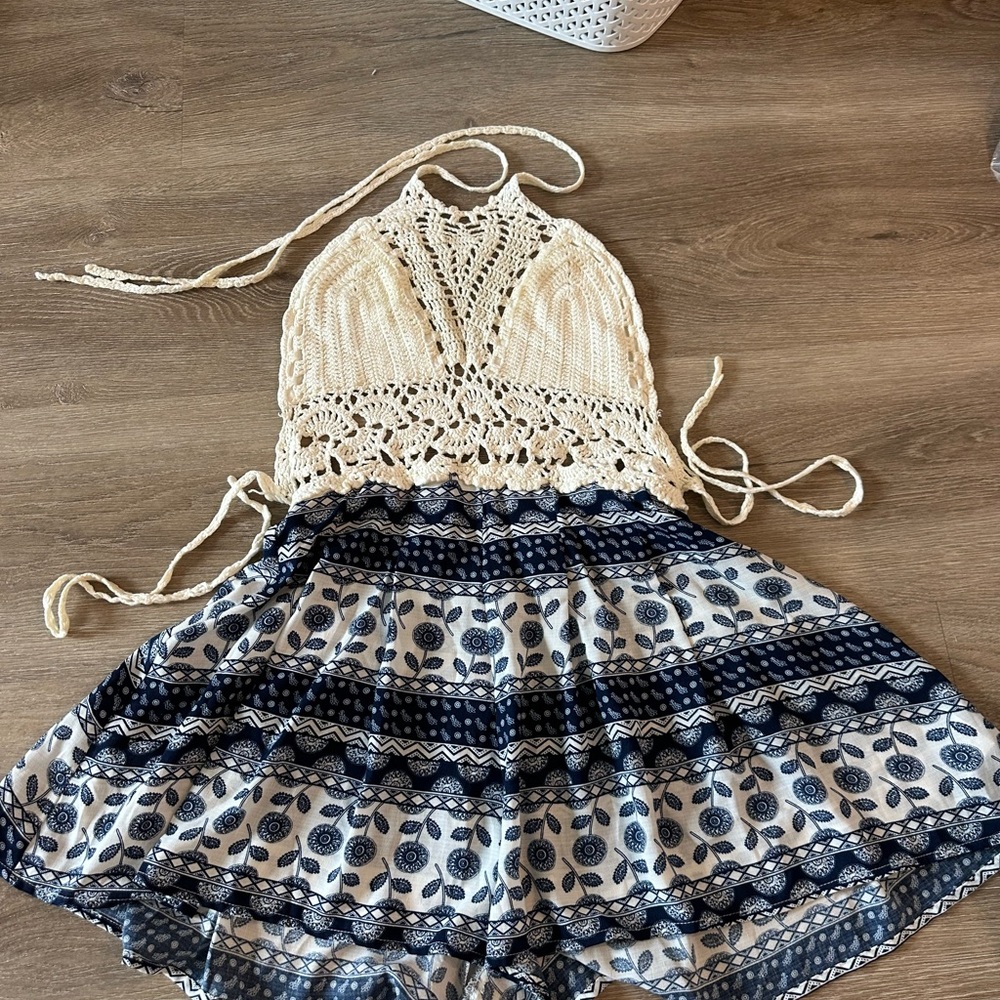 American Threads Cream Tiered Tie Front Sundress